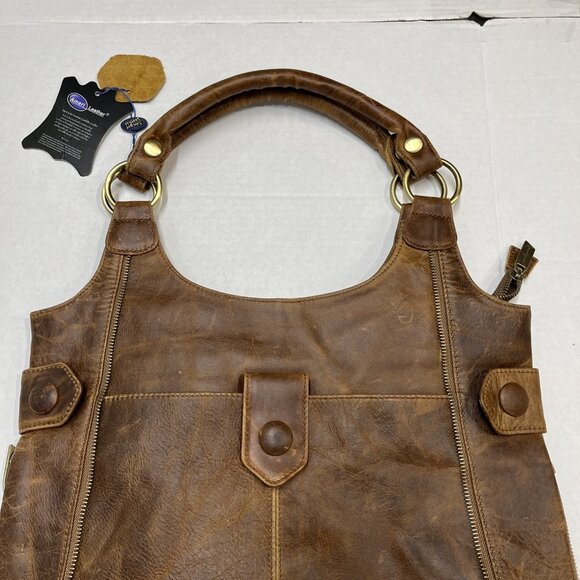 AmeriLeather Judelle Universal Leather Brown Satchel Bag Zipper Expandable - Picture 11 of 12